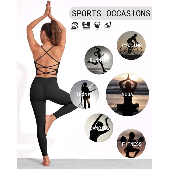 Women’s Black Open Back Sports Bra Longline Padded Crop Yoga Tank - Picture 8 of 8